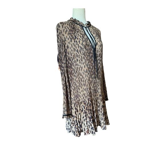 Veronica Beard Luvie Leopard Print Pleated Crepe Shift Dress Size 10 - Picture 6 of 9